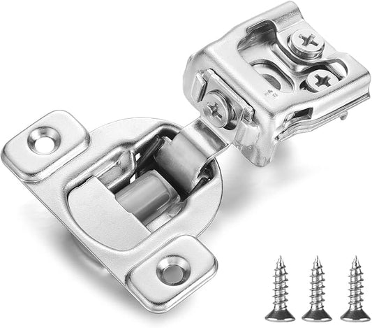 (4 Pack) 1 Inch Overlay Soft Close Cabinet Hinges, Kitchen Concealed Hinges for Face Frame Door, European Hinges with Brushed Nickel