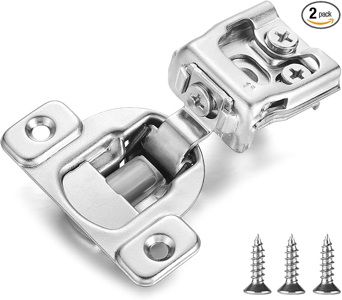 (2 Pack) 1 Inch Overlay Soft Close Cabinet Hinges, Kitchen Concealed Hinges for Face Frame Door, European Hinges with Brushed Nickel