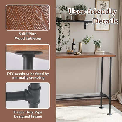 Industrial Pipe Design Bar Table 41.3inch Height and Set of 4 Rustic Bar Stools with Backrest 23-33" Height Adjustable Vintage Pub Bistro Table Set for Kitchen Dining Cafe House Office Meeting