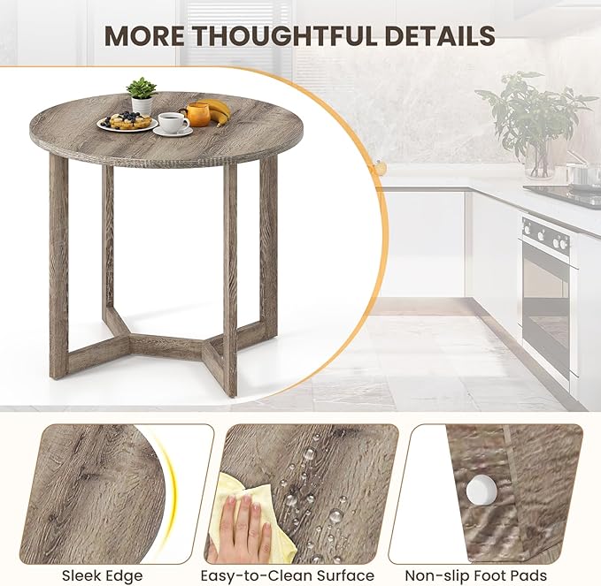 36’’ Round Dining Table, Dinner Table for 4 w/Rubber Wood Legs & Wing-Shaped Frame, Farmhouse Kitchen Table for Dining Living Room, Apartment, Bar, Restaurant, Bistro (Oak)