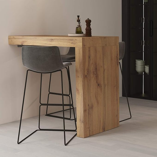Mobili Fiver Evolution Tall Kitchen Bar Table Made in Italy | Space Saving, Wall-Mounted Counter Height Table for 4 | Breakfast Bar Table Top w/Cable Holder | Rustic Oak | 47,2 in x 23,6" in