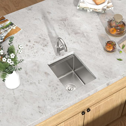 12" Undermount Bar Sink, 16 Gauge Stainless Steel Workstation Prep Sink with Cutting Board & Drain Strainer, Small Single Bowl Wet Bar Sinks for RV, Kitchen Island, Brushed Nickel #TLU-0018