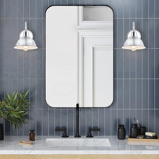 JONATHAN Y 8" Chrome Farmhouse Industrial 1-Light LED Vanity Wall Sconce for Bathroom Mirror Kitchen, Metal Shade, Dimmable Vintage Lighting, LED Bulb Included JYL7481A
