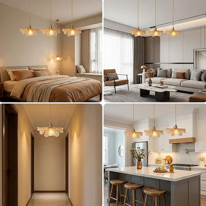 Chandelier 3-Light Vintage Glass Ceiling Pendant Light Gold Linear Design Amber Glass Dining Room Light Fixtures Modern Chandelier for Kitchen Island Over Table