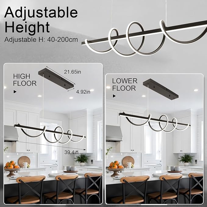 Modern LED Pendant Light for Kitchen Island Lighting,Dimmable Modern Chandelier Color Changing Dining Room Chandelier Light Fixture Creative Twisted into Beautiful Shape in Electroplated Chrome