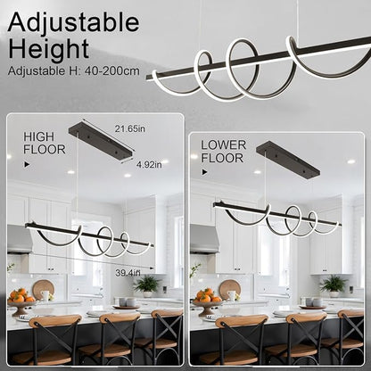 Modern LED Pendant Light for Kitchen Island Lighting,Dimmable Modern Chandelier Color Changing Dining Room Chandelier Light Fixture Creative Twisted into Beautiful Shape in Electroplated Chrome