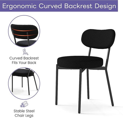 Murago Dining Chairs Set of 4 pcs, Boucle Upholstered Comfortable Seat with Curved Backrest, Mid-Century Modern & Scandinavian Designer Style, Ideal for Dining Room & Kitchen, Black