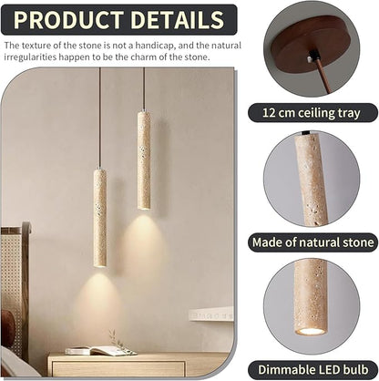 Japanese Wabi sabi Pendant Light with Natural Stone Shade, Dimmable Modern Wood Hanging Lamp Fixture, Adjustable Height Pendant Lamp for Bedroom, Kitchen Island, Dining Room, Restaurant, Cafe, Bar (G)