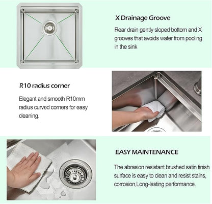 Undermount Kitchen Sink, 18 x 18 x 10 Inch Sink Kitchen 16 Gauge Stainless Steel Kitchen Sinks Single Bowl Workstation Sink with Cutting Board