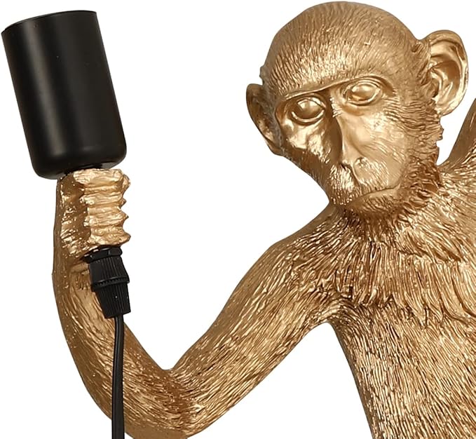 YIYIBYUS Monkey Wall Lamp, Vintage Resin Monkey Form Wall Lamp, Nordic Light Retro Resin Monkey Light Fixture, Modern Wall Lighting E26(Not Included) for Dining Living Room Bedroom (Golden)