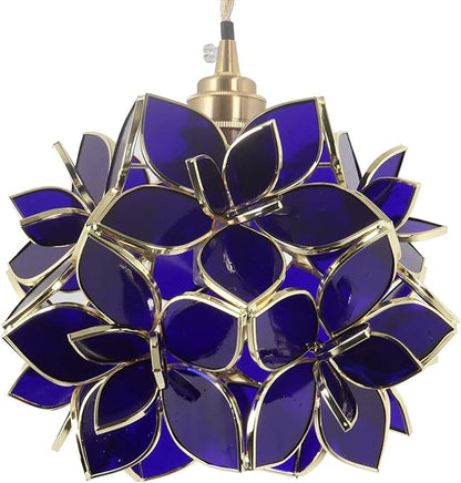 Bieye L11016 Petals Tiffany Style Stained Glass Ceiling Pendant Light for Home Decoration (Cobalt Blue, 8" Rose Lily)