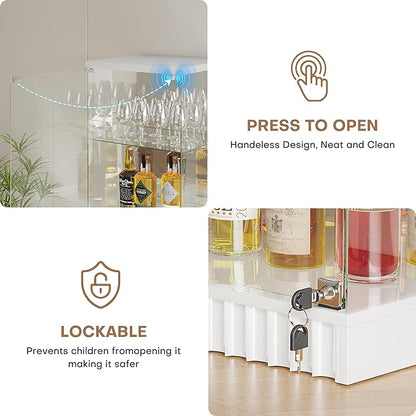 HNEBC 6-Tier Shelf with Glass Door, LED Display Case with RGB Lights& Motion Sensor, Lockable Curio Cabinet for Collectibles,Bookcase,China Cabinet-White
