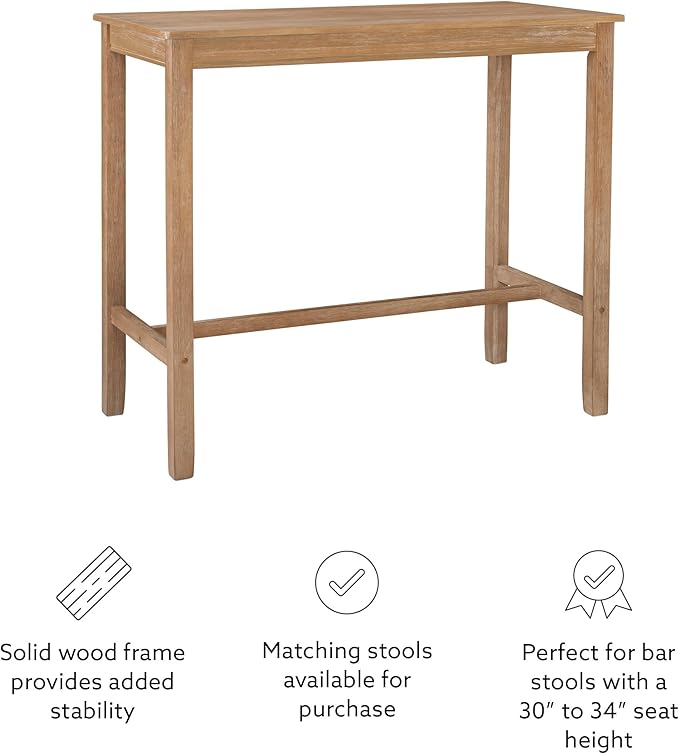 Linon 42 inch Height Pub Claridge Table, Distressed Brown Bar