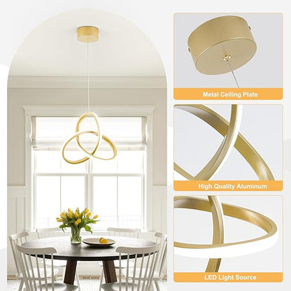 MAYNA Spiral Kitchen Island Pendant Lights, 4000K Modern Led Chandelier Light Fixture, 18W Adjustable Hanging Light Fixtures for Kitchen Island Dinning Room, 3 Pack (Gold)