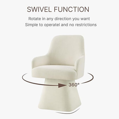 KISLOT Swivel Dining Chairs Set of 2, Mid Century Modern Chairs Fabric Upholstered Armchair with Armrest & Ergonomic Backrest for Dining Room, Kitchen, Bedroom, Living Room, Beige, 2 Boxs