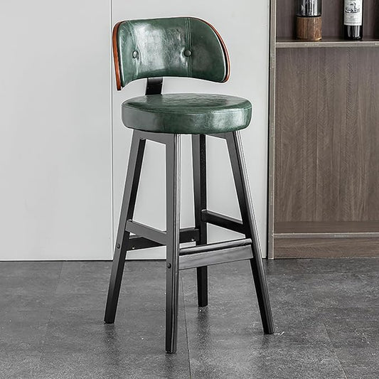 Set of 2/4 Counter Height Stools, 33" Upholstered Faux Leather with Back and Solid Wood Legs, Mid Century Chair for Kitchen Island Dining Room,Green-Set of 2