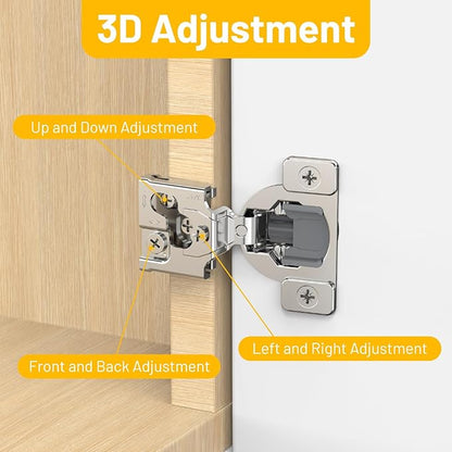 Furniware 60 Pack 30 Pairs 3/4 inch Overlay Soft Close Hinges for Face Frame Kitchen Cabinet Hinges Satin Nickel - 3 Way Adjustability Concealed Soft Close Hinges Damper Self Closing