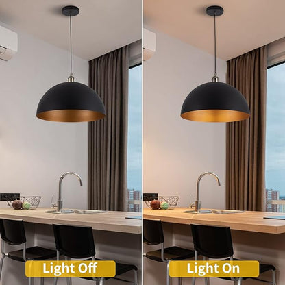 Vintage 2 pendant light,Industrial Pendant Light,17.72 inches large diameter, Line length 78.74" black and gold pendant light, widely used in the kitchen island, bedroom, dining room, hallway, garage
