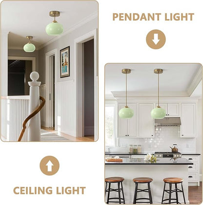 KCO Lighting Vintage Green Glass Pendant Light Brushed Gold Island Pendant Lights Small Globe Hanging Light Nordic Green Chandelier