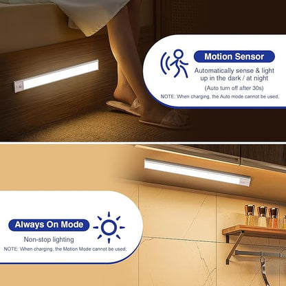 Onforu Under Cabinet Lighting, 54 LED Motion Sensor Light, Dimmable & 3 Color Temperature Closet Lights, 1500mAh USB Rechargeable Battery Operated, Magnetic Under Counter Lights for Kitchen 12inch