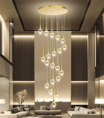 20 Light Crystal Chandelier for High Ceiling Dimmable LED Pendant Lights with Remote Adjustable Chandeliers for Staircase Foyer Living Room Gold