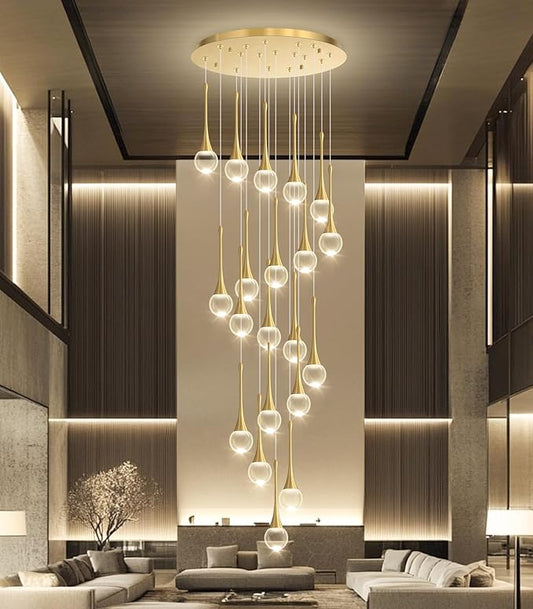20 Light Crystal Chandelier for High Ceiling Dimmable LED Pendant Lights with Remote Adjustable Chandeliers for Staircase Foyer Living Room Gold