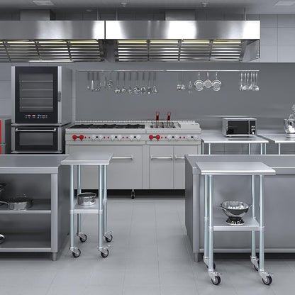 Stainless Steel Work Table with Wheels | NSF Kitchen Island Food Prep | Laundry Garage Utility Bench (Table + Wheels, 24" Long x 18" Deep)
