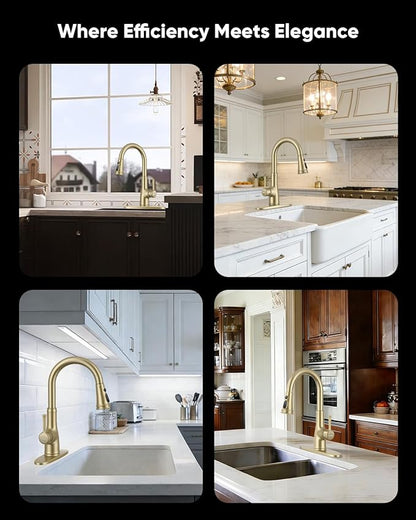 WEWE Vintage Kitchen Faucet with Pull Down Sprayer, Stainless Steel 1 or 3 Hole High Arc Single Handle Antique Sink Faucet for Classic Modern Ktichen, Gold Bar & Prep Sinks