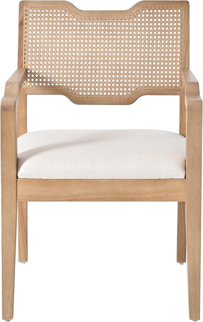 Christopher Knight Home 28" Farmhouse Barstools Set of 2, Upholstered Armchair Counter Stools with Natural Rattan Backrest, Solid Rubber Wood Dining Chairs for Kitchen Island Dining Room, Walnut+Beige