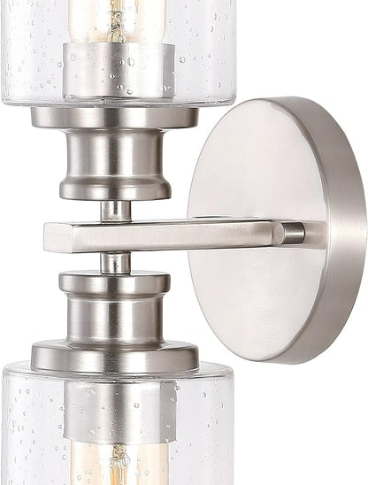 JONATHAN Y 16.5" Nickel 2-Light LED Wall Sconce, Modern Farmhouse Vanity Light with Seeded Glass Shade, Industrial Iron Fixture for Bathroom Mirror, LED Bulbs Included (JYL7577C)
