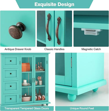 Giantex Buffet Sideboard with Storage - Kitchen Pantry Cabinet with 2 Doors, 4 Drawers, Adjustable Shelf, Freestanding Cupboard Credenza for Kitchen Living Room (Green)
