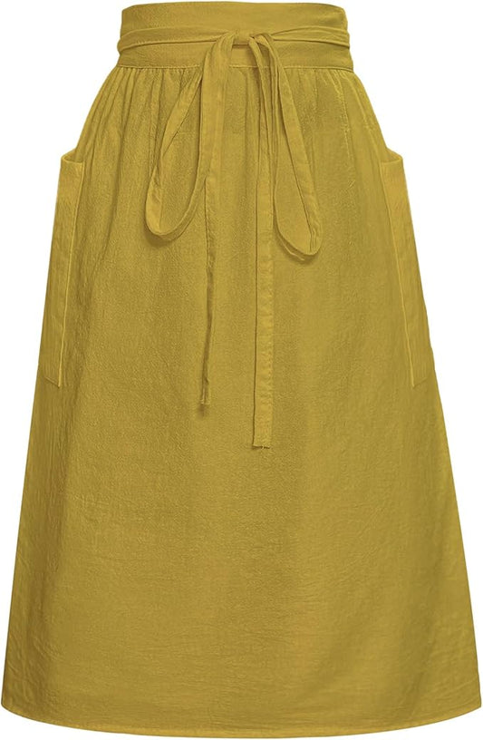 Cityelf Cotton Linen Half Apron for Women Vintage Waist Apron Ruffle Plain Bright Color for Cooking Painting Artwork
