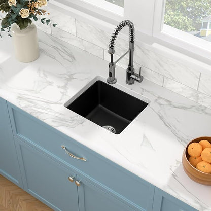 Sarlai 18 Black Kitchen Sink Granite Composite - 18 x 16 inch Bar Prep Sink Black Granite Composite Quartz Undermount Single Bowl Rectangular RV Camper Sinks Basin