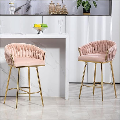 26'' Counter Height bar stools Set of 2 Kitchen Island Counter bar Stool with Hand- Wave Back, Golden Chromed Base and footrest,for Living Room