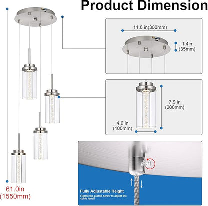 MELUCEE Modern LED Pendant Light Fixtures 4-Light Kitchen Pendant Lights with 3000K-6000K Adjustable Color Temperature Brushed Nickel Ceiling Hanging Lamp for Dining Room Bedroom Kitchen Island