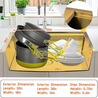 Gold Kitchen Sink Workstation, 30"x 18" Stainless Steel Single Bowl Kitchen Sink Workstation Undermount Or Top mount Workstation Sink With Matching Gold-tone Accessories For Luxurious Modern Kitchen