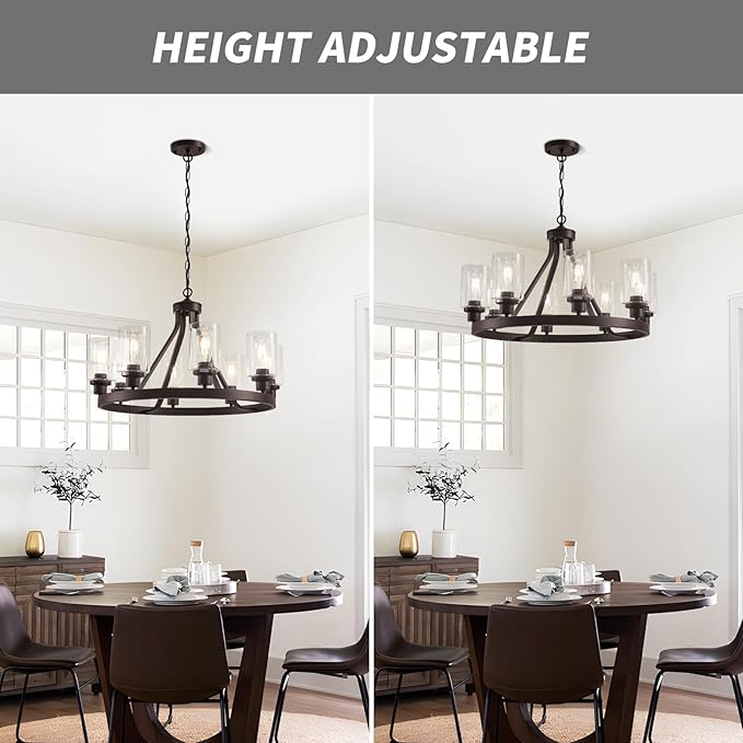 Lanhall 8-Light Farmhose Chandelier for Dining Room Light Fixture Oil Rubbed Bronze Kitchen Pendant Light Round Rustic Ceiling Hanging Lighting with Glass Globes Adjustable Height Metal E26