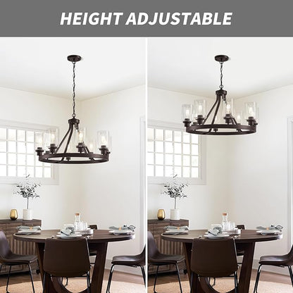 Lanhall 8-Light Farmhose Chandelier for Dining Room Light Fixture Oil Rubbed Bronze Kitchen Pendant Light Round Rustic Ceiling Hanging Lighting with Glass Globes Adjustable Height Metal E26