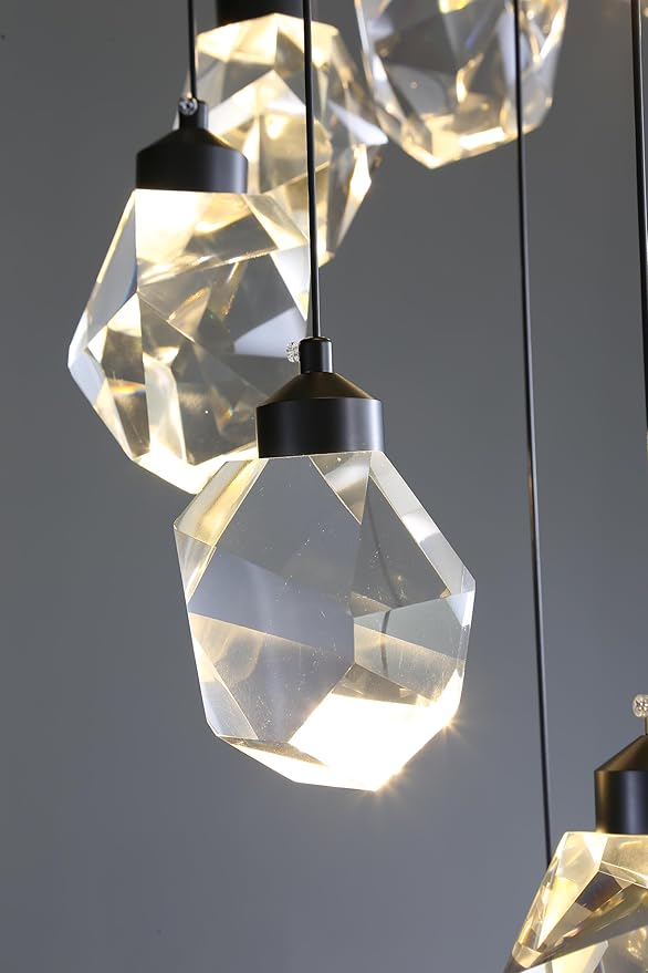 10-Lights Crystal Chandeliers for Living Room 120 inches Black Long Staircase Chandelier Foyer Entrance Crystal Ceiling Chandeliers LED Dimmable 3000-6000K