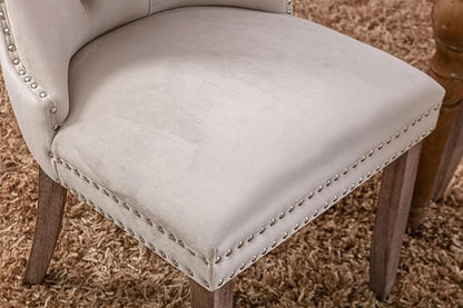 INCLAKE Dining Chairs Set of 2, Velvet Upholstered Dining Room Side Chairs with Button Tufted Back, Nailhead Trim & Wooden Legs, Modern Counter Height Bar Stools for Home Kitchen Island, Beige