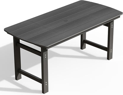 Ciokea HDPE Outdoor Dining Table with Umbrella Hole,66" Rectangle Patio Table for 6,All-Weather Outdoor Patio Furniture Set for Garden Backyard,Grey