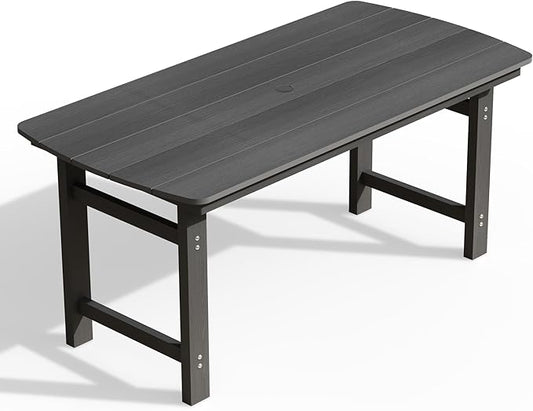 Ciokea HDPE Outdoor Dining Table with Umbrella Hole,66" Rectangle Patio Table for 6,All-Weather Outdoor Patio Furniture Set for Garden Backyard,Grey
