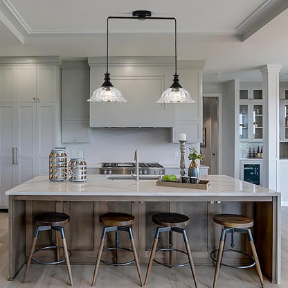 HDDFL 2 Light Pendant Light Fixtures Modern Glass Hanging Lights with Adjustable Cord for Kitchen Island Dining Room Living Room Hallway Black Metal