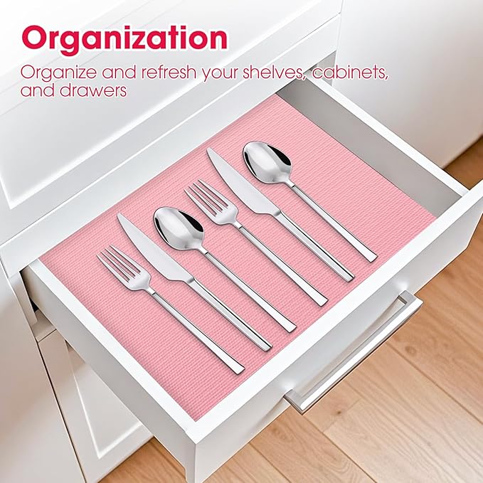 Drawer and Shelf Liner, Non-Slip Kitchen Cabinet Liners Non-Adhesive Thick Strong Grip Waterproof Washable Mats Protect Dresser Shelves Cupboard Bathroom Cabinets, Pink, 12 in X 20 FT