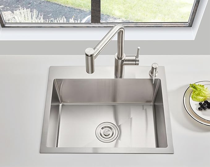 MENATT 20-inch Drop in Kitchen Sink, SUS304 Stainless Steel Top-Mount Handmade Kitchen rv Sink, Single Bowl Sink with Basket Strainer, 20"*16"*9" (Brushed)