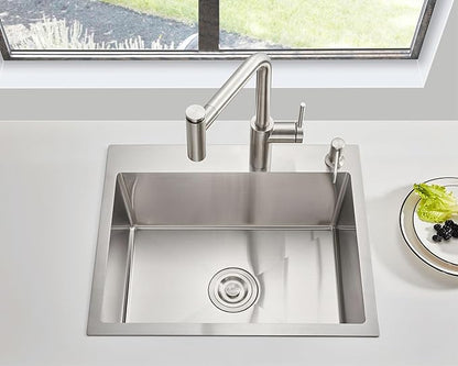 MENATT 20-inch Drop in Kitchen Sink, SUS304 Stainless Steel Top-Mount Handmade Kitchen rv Sink, Single Bowl Sink with Basket Strainer, 20"*16"*9" (Brushed)