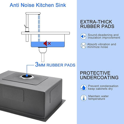 MENATT 25 Inch Undermount Workstation Kitchen Sink, 25"×18" Stainless Steel Single Bowl Undermount Handmade Kitchen Sink with Cutting Board and Colander, D25"XW18"XH9"