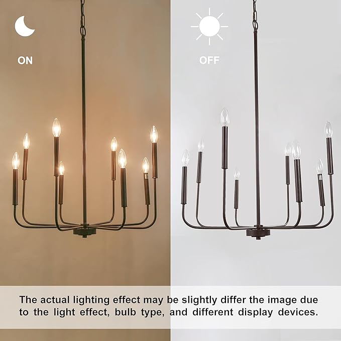 LALUZ Chandelier, Dining Room Lighting Fixtures Hanging, Chandelier Light Fixture with Dark Brown Speckled Finish, 26” Dia, Dimmable