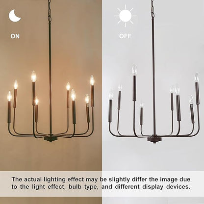 LALUZ Chandelier, Dining Room Lighting Fixtures Hanging, Chandelier Light Fixture with Dark Brown Speckled Finish, 26” Dia, Dimmable