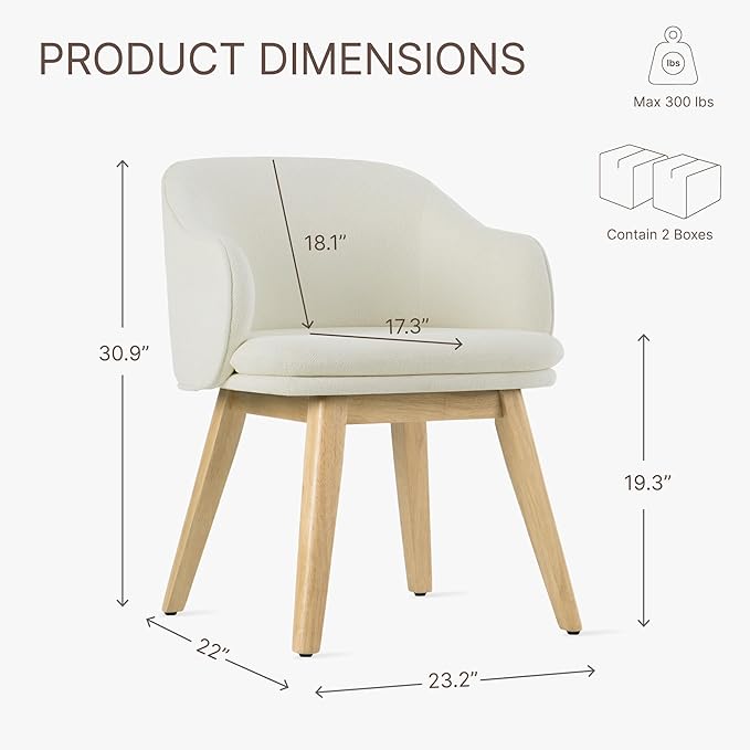 KISLOT Wooden Dining Chairs Set of 4, Fabric Upholstered Modern Dining Room Chairs with Barrel Backrest & Double-Layer Thick Cushion for Living Room, Restaurant, Kitchen and Café, Beige, 2 Boxs